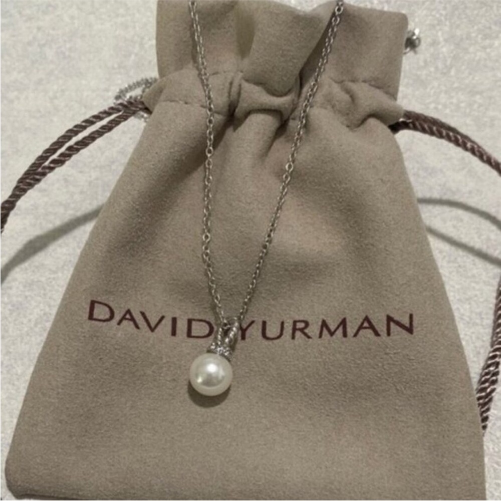 David Yurman Silver Pearl Drop Necklace with White Pearl